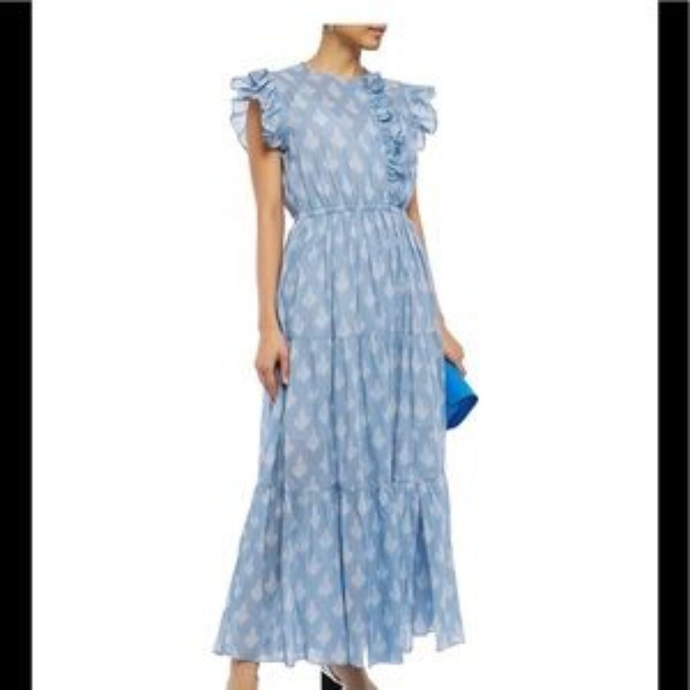 Maje Roses Ruffle-trimmed Printed Cotton-voile Maxi  Dress size 1/small